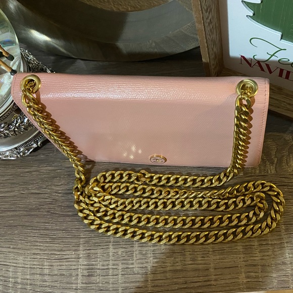 💕⚜️ Chanel Blush Pink Wallet on a Vintage Gold Chain WOC Style Crossbody - Picture 5 of 14